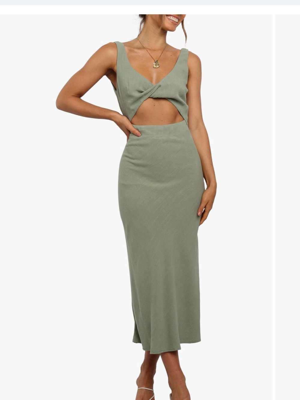 Petal & Pup Apollo Sage Green Cutout Midi Dress Wedding Guest Cottagecore Sz 4